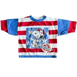 Snoopy Beagle Baseball 1990s Striped Double Layer Half Sleeve Tee Youth (3T)